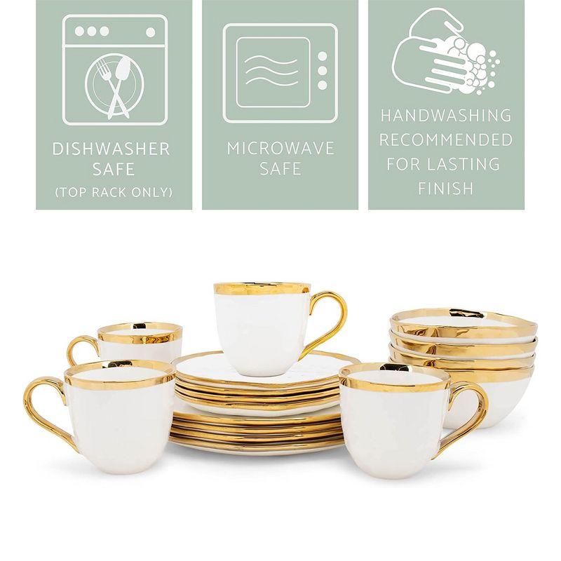 White and Gold Porcelain 16-Piece Dinnerware Set