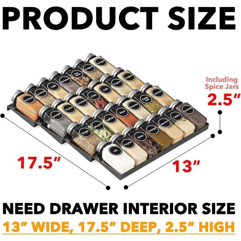 Spice Drawer Organizer with 28 Spice Jars - 4-Tier Seasoning Rack Tray Insert, 386 Spice Labels, 13" Wide x 17.5" Deep