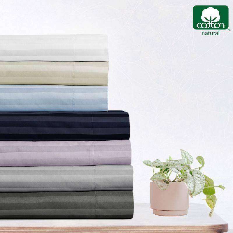 Fitted Sheet Only, Striped 500 Thread Count 100% Cotton Sateen, Deep Pocket by California Design Den - Stripe - Grey, Queen