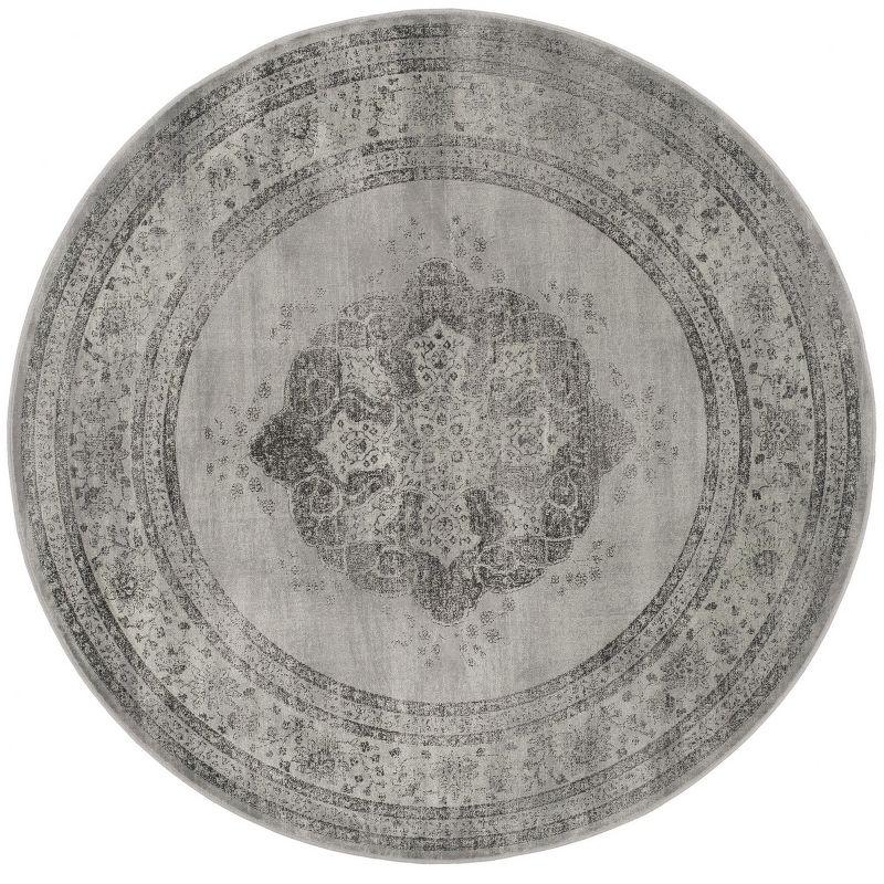 Vintage Grey and Multicolor Round Viscose Area Rug, 8'