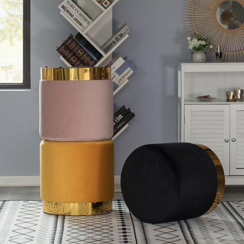 Fabulaxe Modern Round Velvet Fabric Standard Ottoman Stool with Gold Base