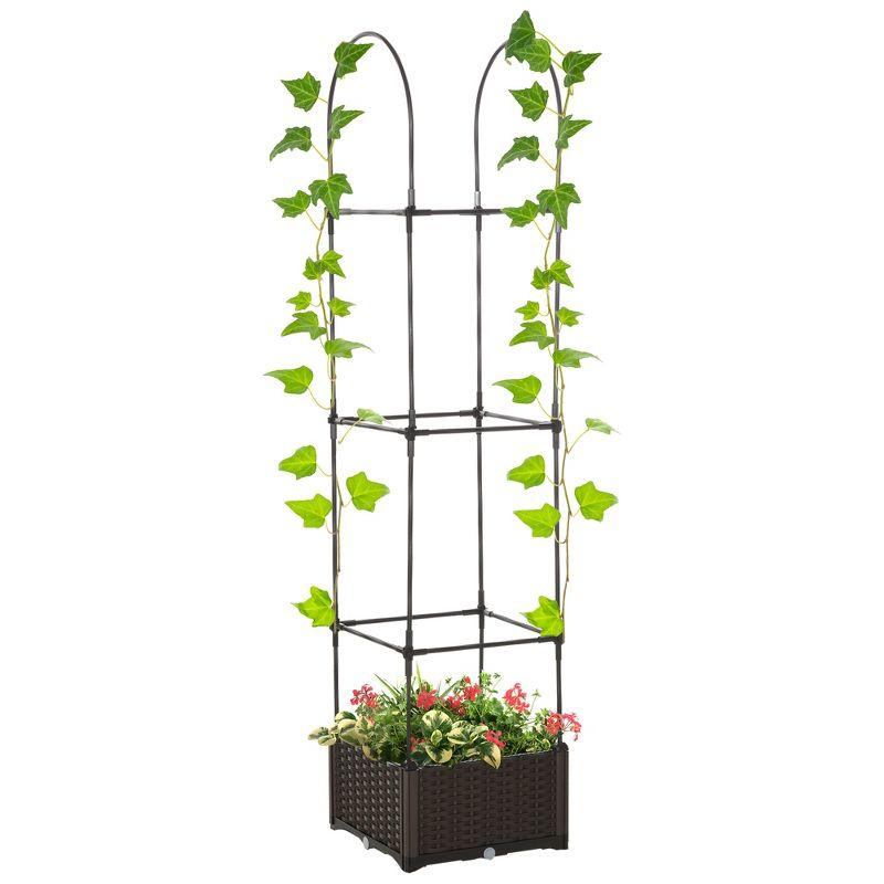 Outsunny 6' Raised Garden Bed Planter with Trellis, Self-Watering Disk, Drainage Holes & Steel Frame for Climbing Plants