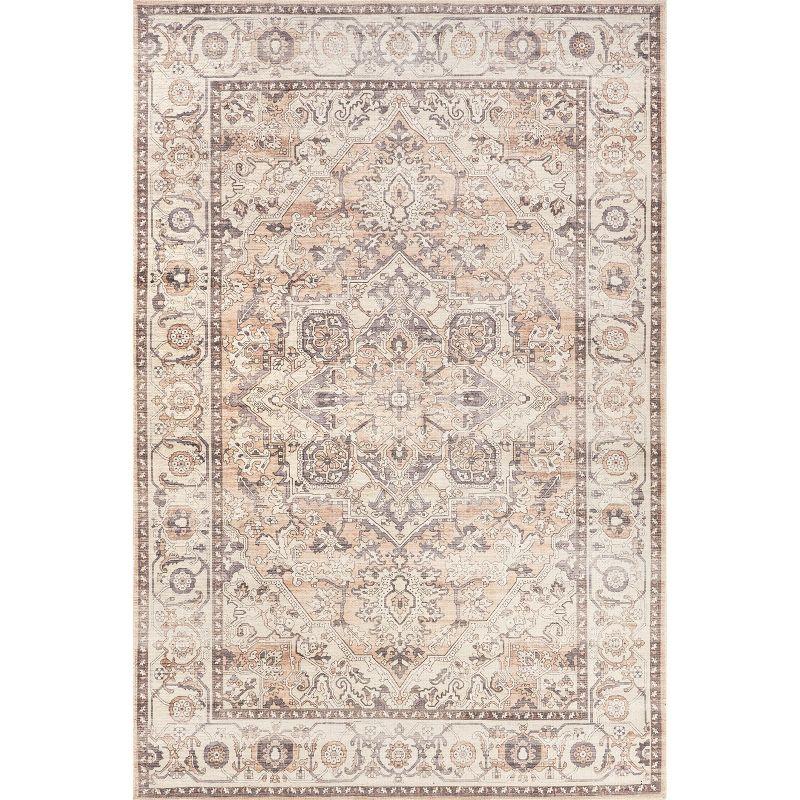 Beige Cotton and Polyester Traditional Medallion Area Rug