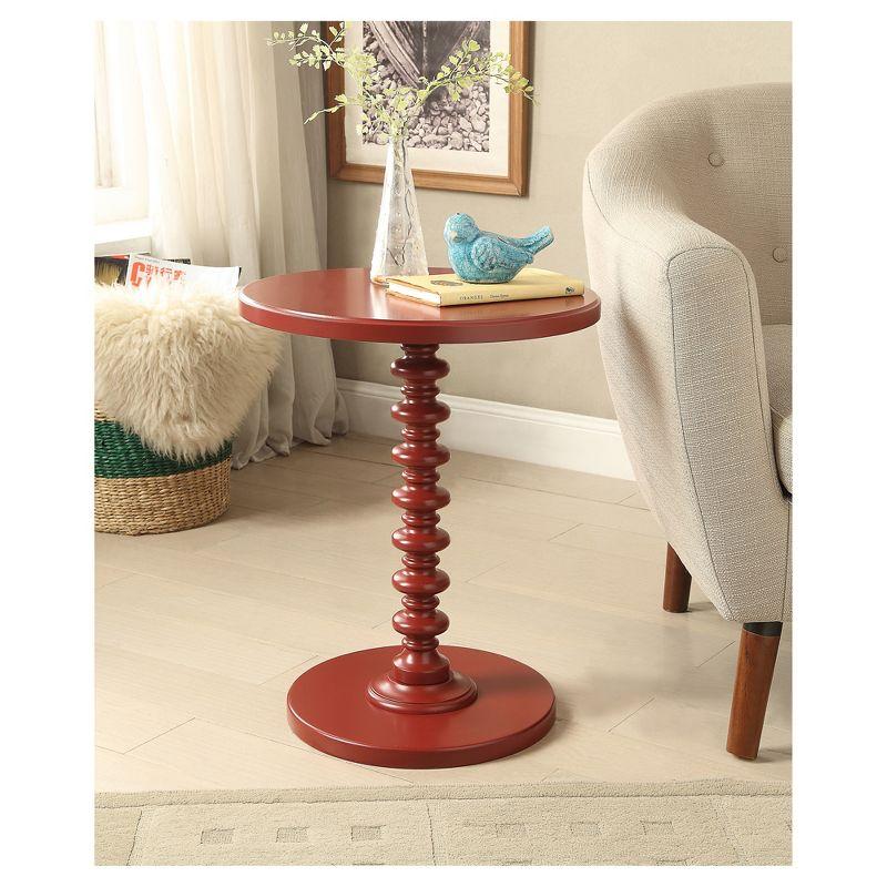 Red Round Wood Single Leg End Table