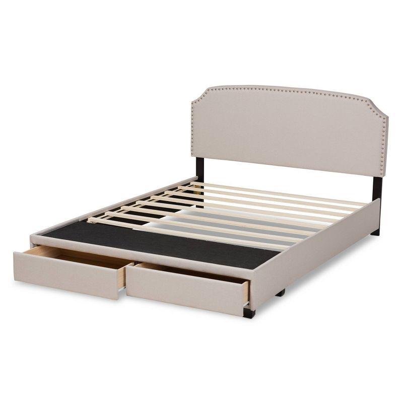 Queen Beige Upholstered Platform Bed with Storage Drawers