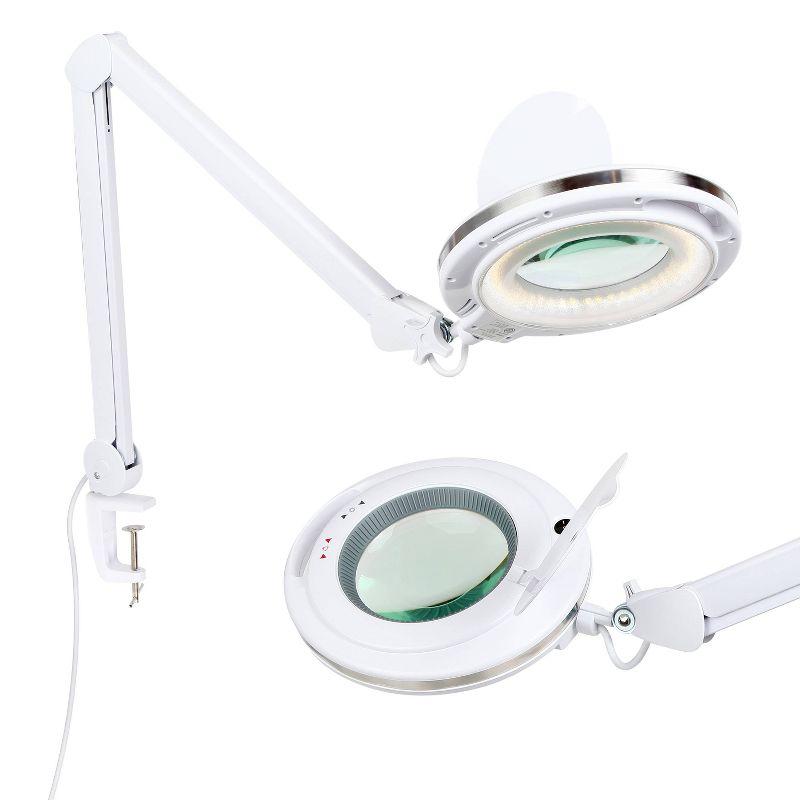 Brightech Lightview Pro 33 in. Adjustable Swing Arm Integrated 2.25X Magnifying Dimmable LED Desk Clamp Lamp
