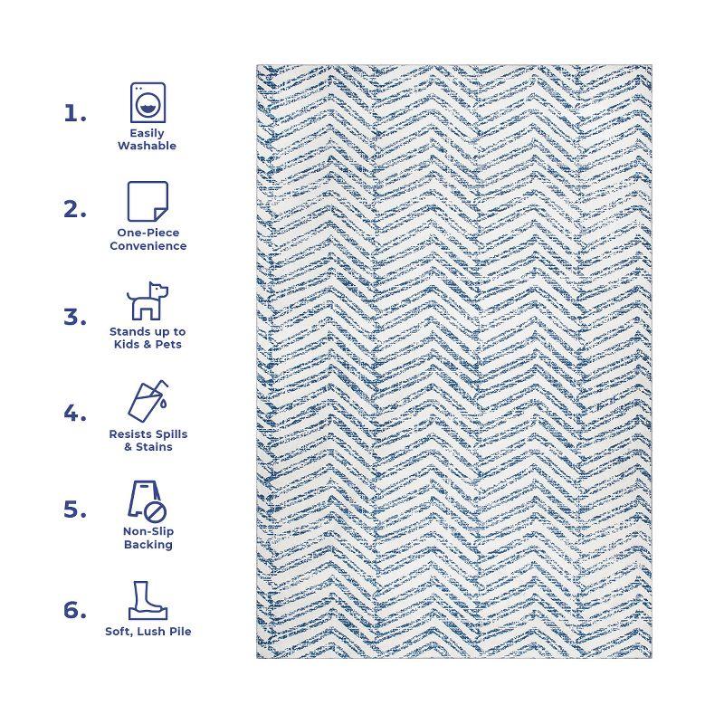 Nuloom Rosanne Herringbone 3x5 Machine Washable Accent Indoor Area Rug for Living Room Bedroom Dining Room Entryway Kitchen, Blue/Ivory