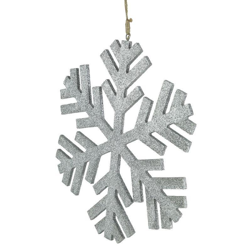 Northlight Glitter Drenched Wooden Snowflake Christmas Ornament - 11.75" - Silver Tone