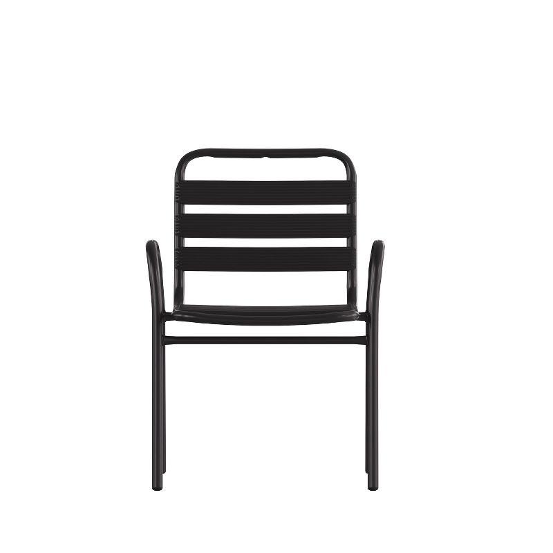 Flash Furniture Lila Commercial Black Metal Indoor-Outdoor Restaurant Stack Chair with Metal Triple Slat Back and Arms