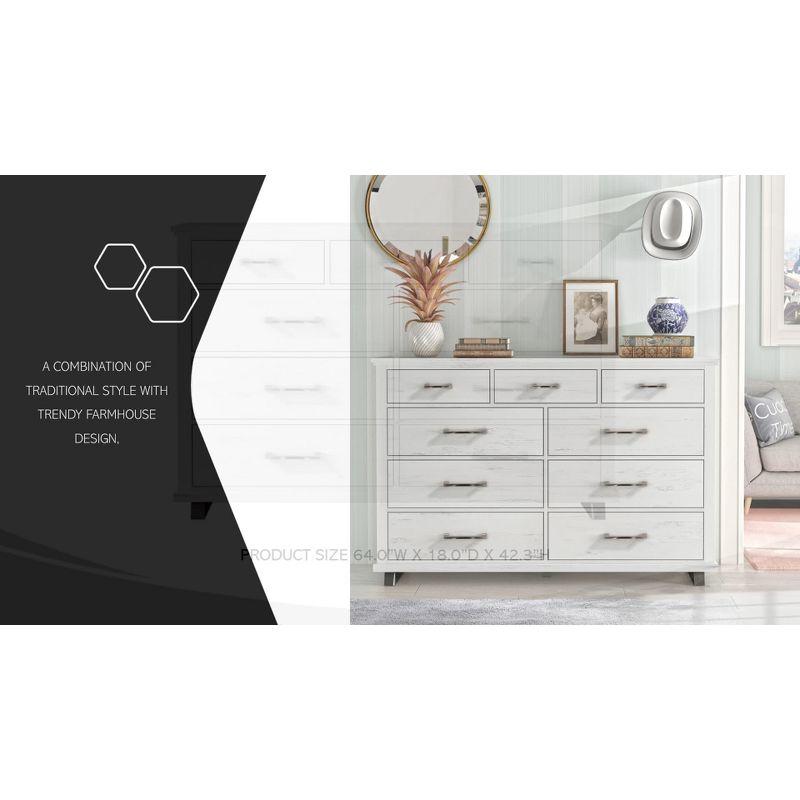 64" Dresser with 9 Drawers Cut Off-White - Festivo: Modern Farmhouse Style, Iron Leg Support, MDF Construction