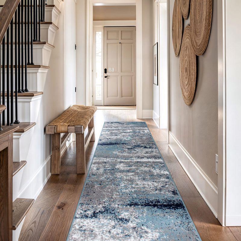 World Rug Gallery Distressed Abstract Watercolor Area Rug - Blue 2'7"x12'