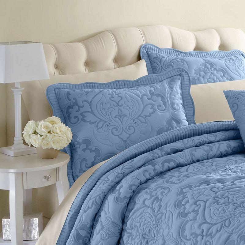 Ashley Blue Full Quilted Damask Polyester Bedspread