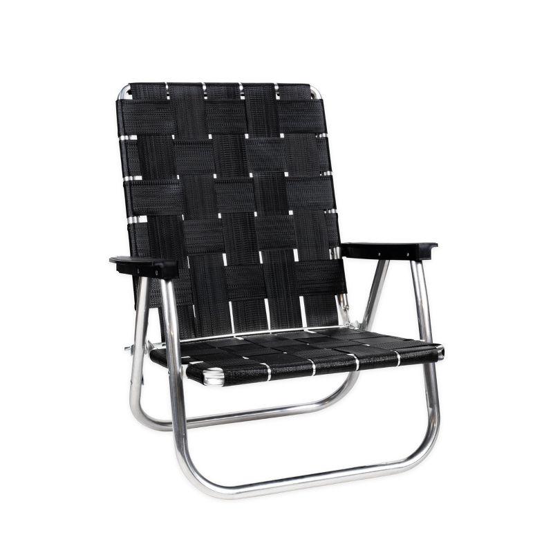 Midnight Black Aluminum Webbed Beach Chair with Arms