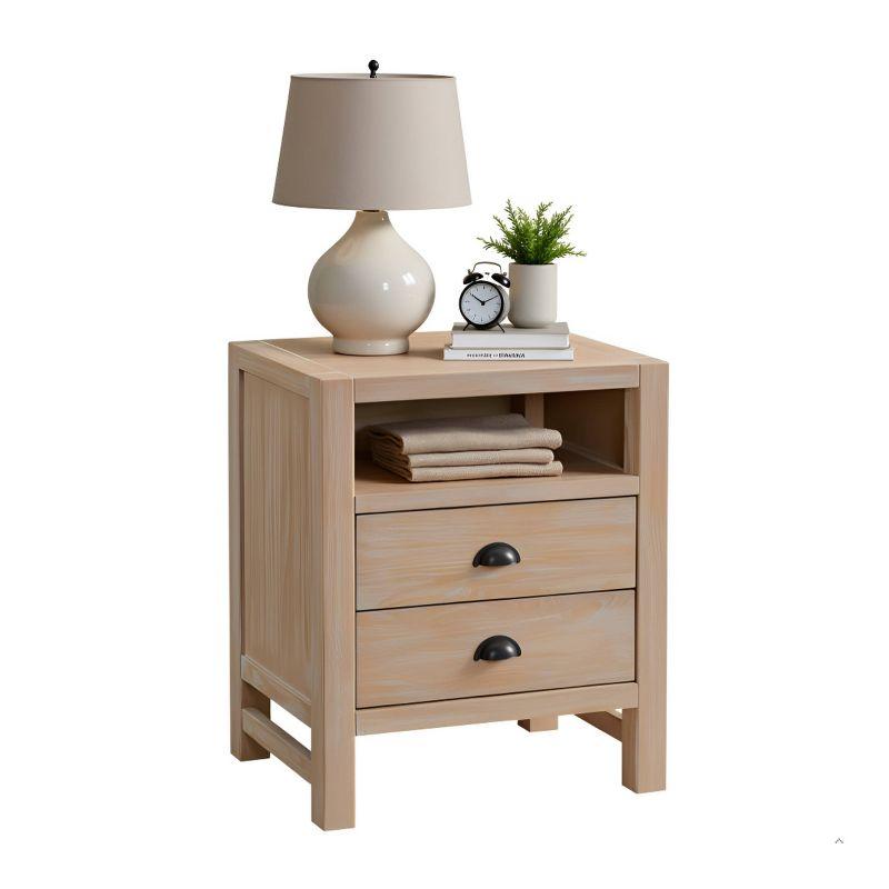 Arden 2-Drawer Wood Nightstand, 25 in. H Bedside Table with Oil Rubbed Bronze Drawer Pulls & Metal Drawers Glides, Perfect for Modern Rustic Bedroom Sets, Solid, Durable Pine Wood