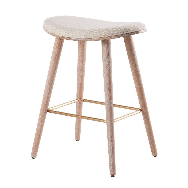 Contemporary White Washed Wood & Cream Saddle Counter Stool, Set of 2