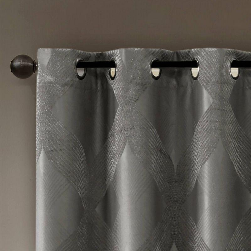 Charcoal Ogee Knitted Jacquard Blackout Curtain Panel