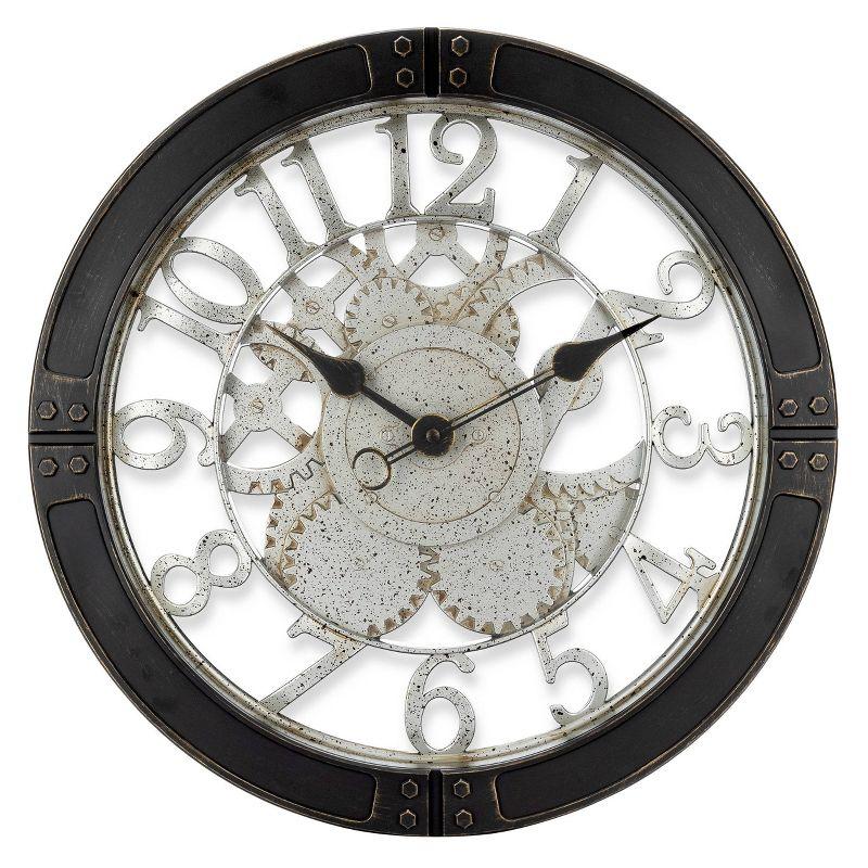 16" Gear Wall Clock with Open See Through Dial - Westclox: Quartz Movement, Industrial Black Frame