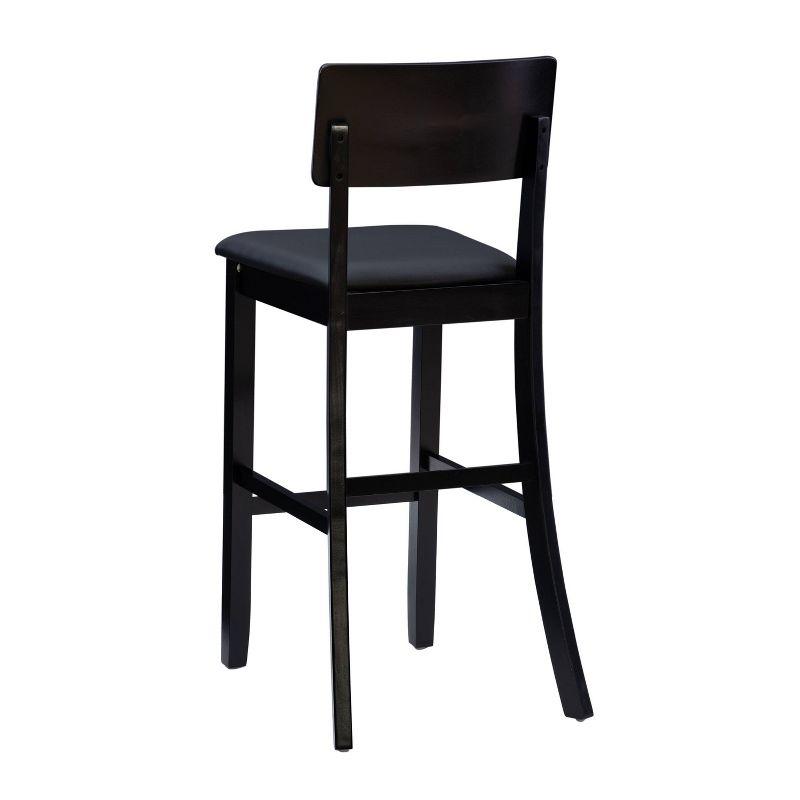 Linon 29" Torino Padded Seat Faux Leather Contemporary Barstool Hardwood/Black: Vinyl Upholstery, Wood Legs, Foam Fill