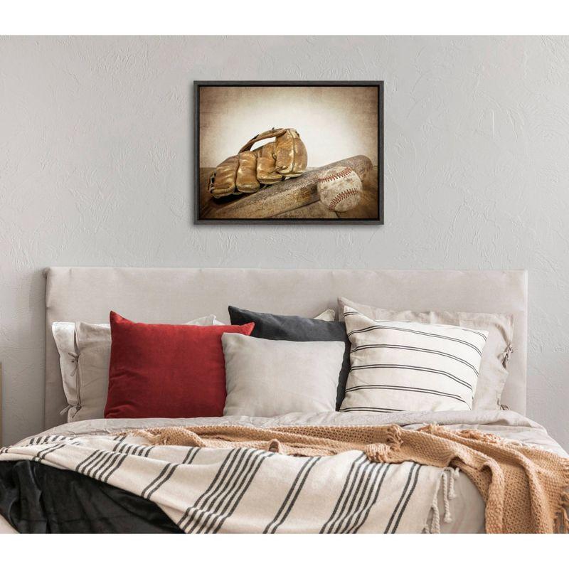 DesignOvation 18" x 24" Sylvie Baseball Glove And Bat Framed Canvas by Shawn St. Peter: Vintage Sports Wall Decor