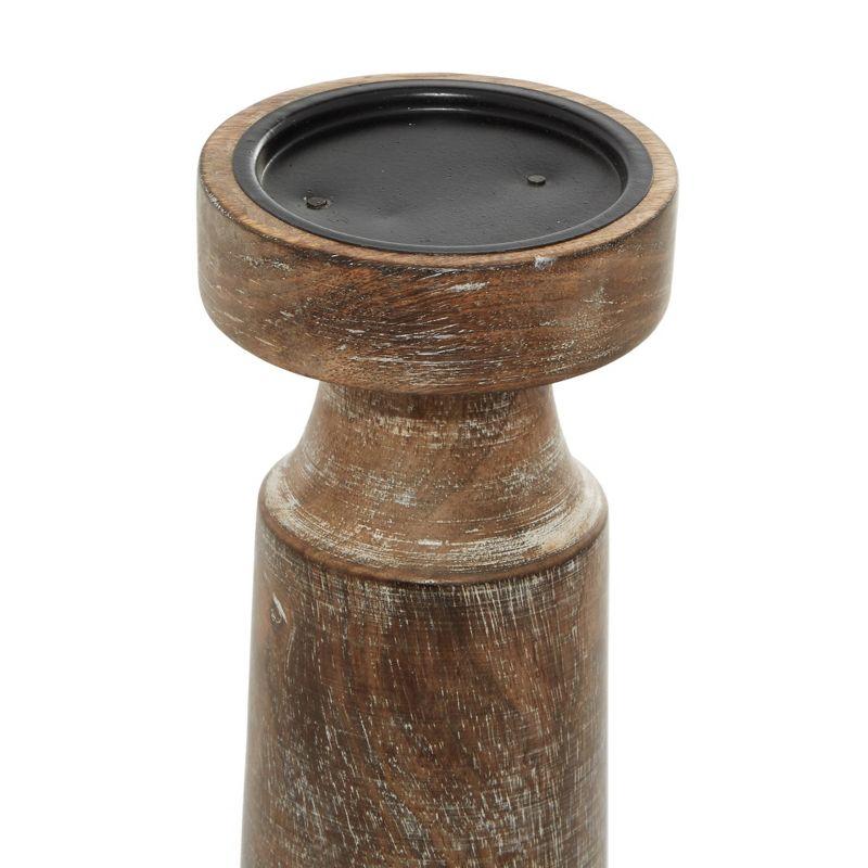 Olivia & May Set of 3 Rustic Cylindrical Mango Wood Candle Holders Brown: Modern Decor, Fits Pillar Candles