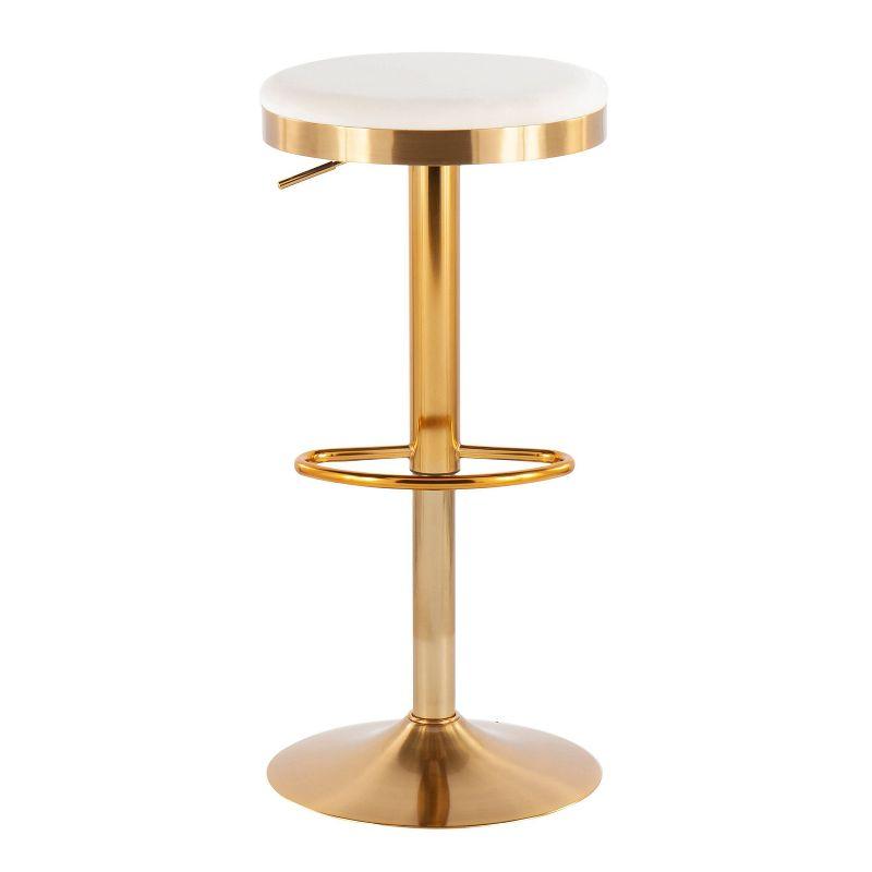 Set of 2 Dakota Glam Adjustable Barstools Steel/Velvet Gold/Cream - LumiSource: Swivel, Footrest, Mid-Century Modern Design