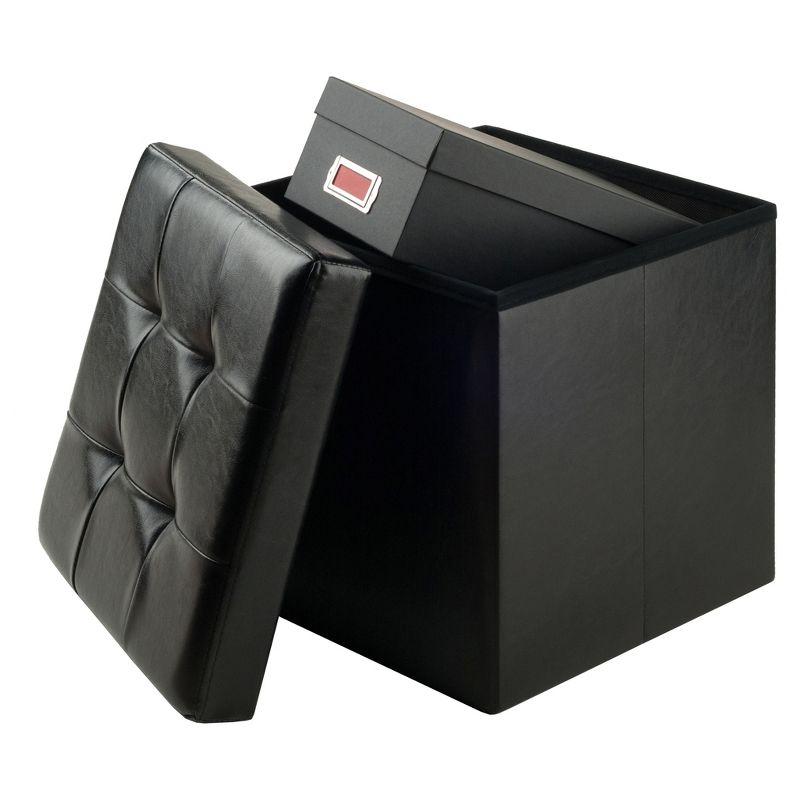 Ashford 15" Black Faux Leather Square Storage Ottoman