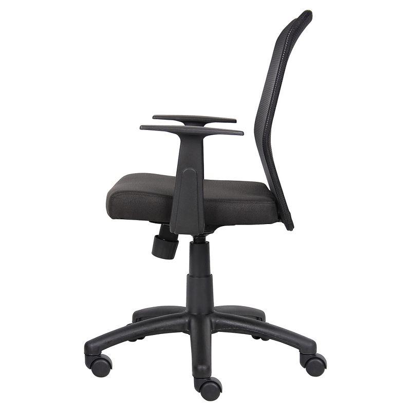 Budget Mesh Task Chair with T-Arms Black - Boss Office Products: Swivel, Adjustable Height, Nylon Base