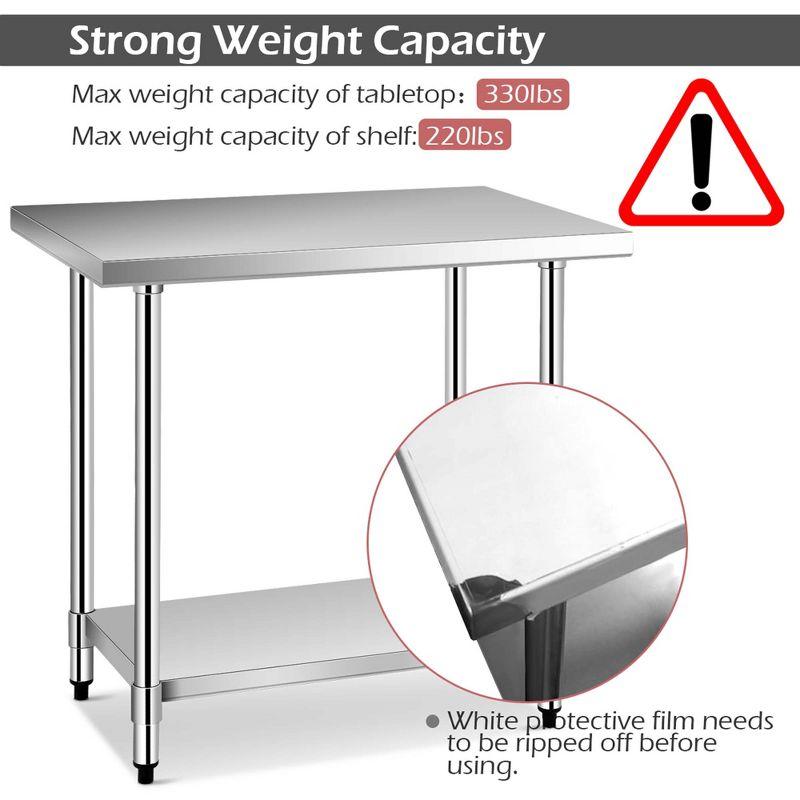 Costway Stainless Steel Table with Overshelves 36'' X 24'' Work Table with 36'' X 12'' Shelf