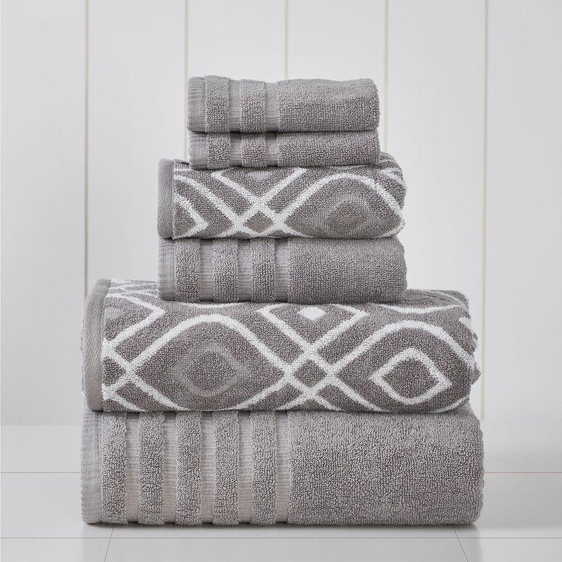 Modern Threads Modern Threads Oxford 6-Piece Yarn Dyed Jacquard & Solid Towel Set – 100% Combed Cotton, Quick Dry & Absorbent Bath, Hand & Washcloths