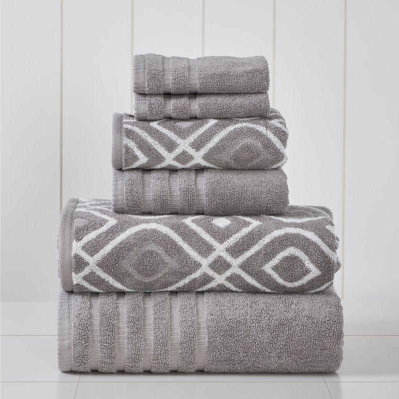 Modern Threads 6 Piece Set, 2 Bath Towels, 2 Hand Towels, 2 Washcloths Yarn Dyed Jacquard/Solid Towel Set Oxford