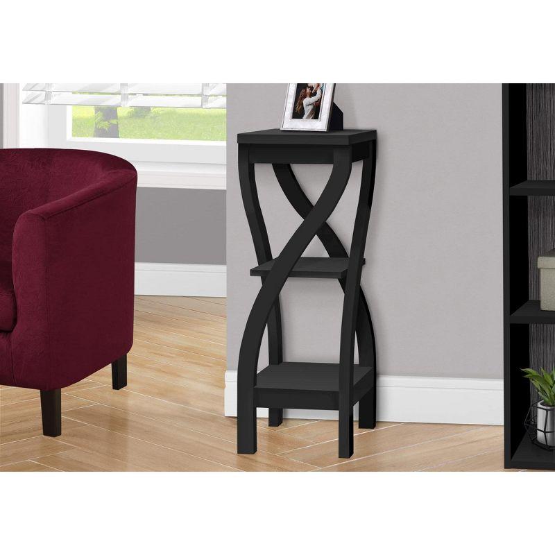 Black Square Wood 3-Tier Accent Table with Curved Legs