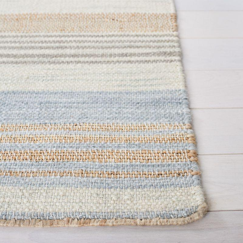 Bohemian Light Blue Handwoven Kilim Square Rug - 6' Wool & Cotton