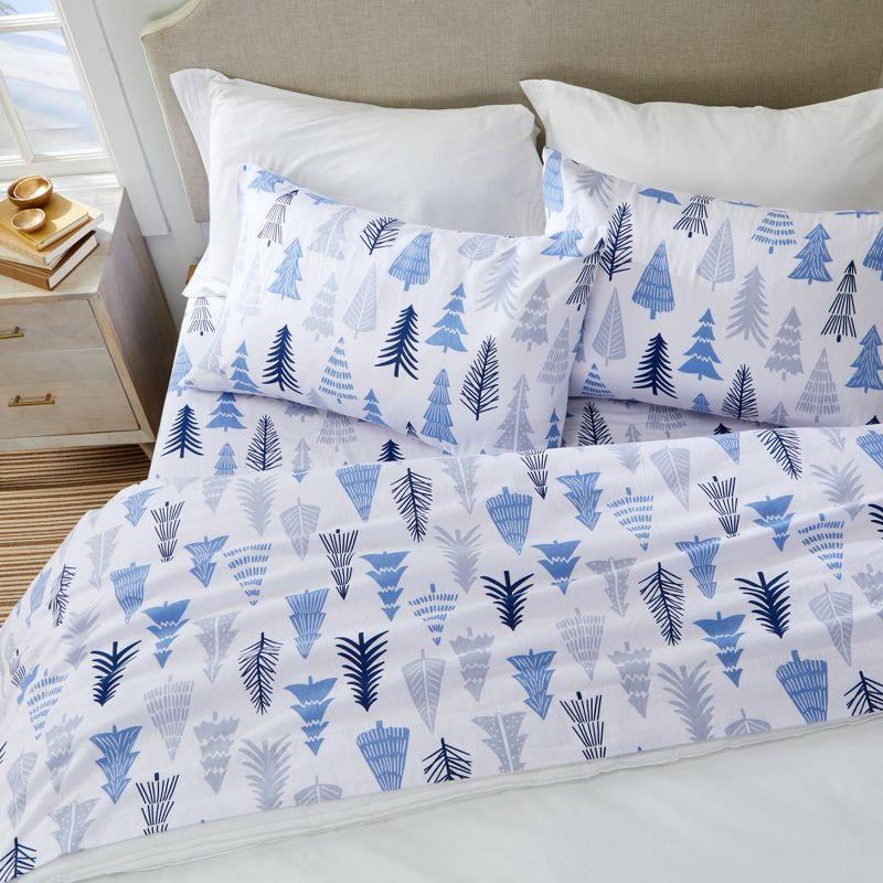 Queen Blue Forest Cotton Flannel Deep Pocket Sheet Set