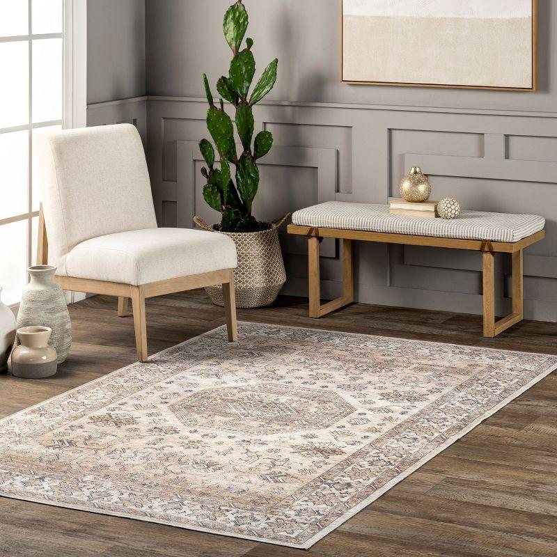 Nuloom Darby Persian Spill Proof Treated Pet Friendly Premium Machine Washable Area Rug, Square 6' x 6', Beige