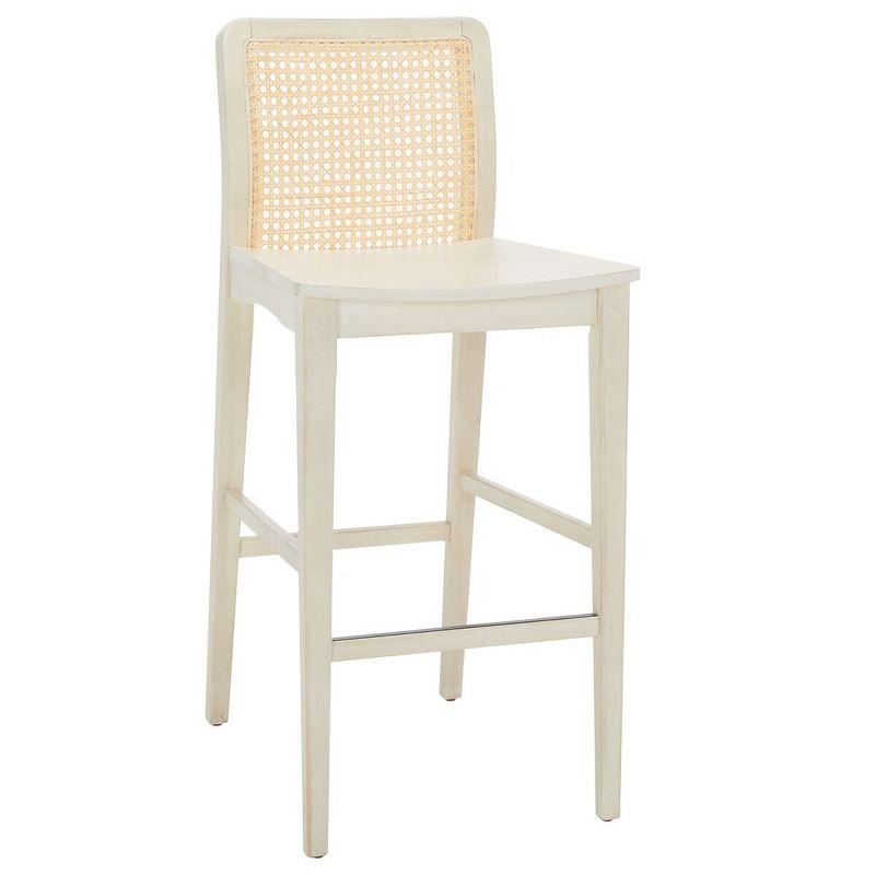 Benicio White and Natural Rubberwood Rattan Bar Stools, Set of 2