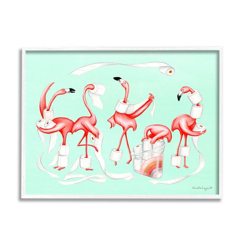 Stupell Industries " Silly Flamingos Toilet Paper Rolls Bathroom Illustration " by Amelie Legault