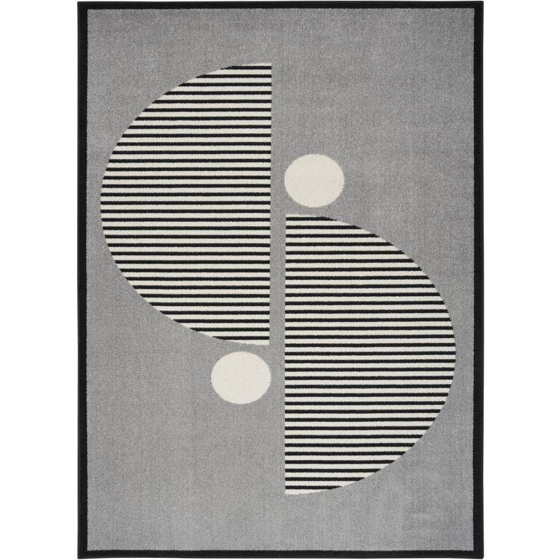 Mid-Century Modern Geometric Grey/Black Synthetic Area Rug 6' x 9'