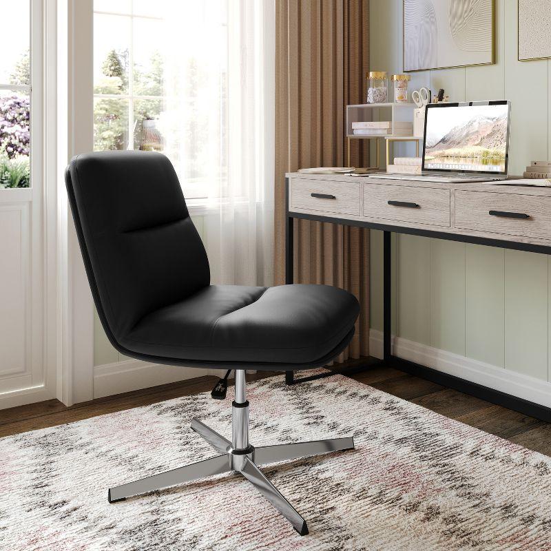 Black Faux Leather Ergonomic Armless Swivel Office Chair with Metal Frame