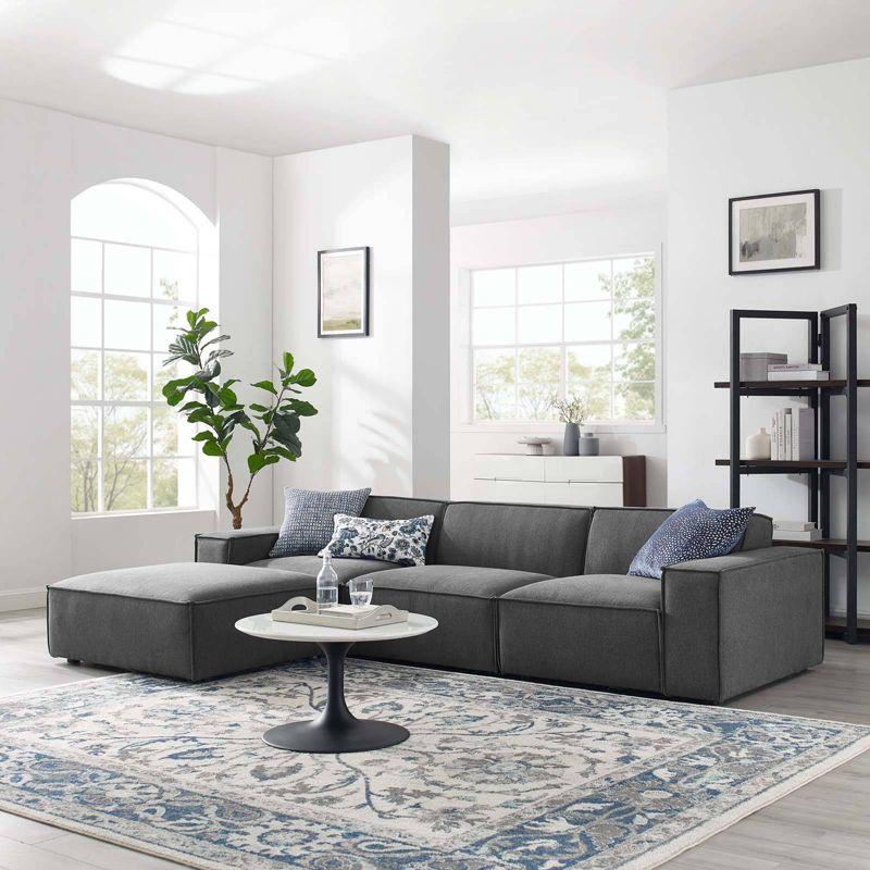 4pc Restore Sectional Sofa Charcoal - Modway: Modern Upholstered Modular Furniture Set with Ottoman