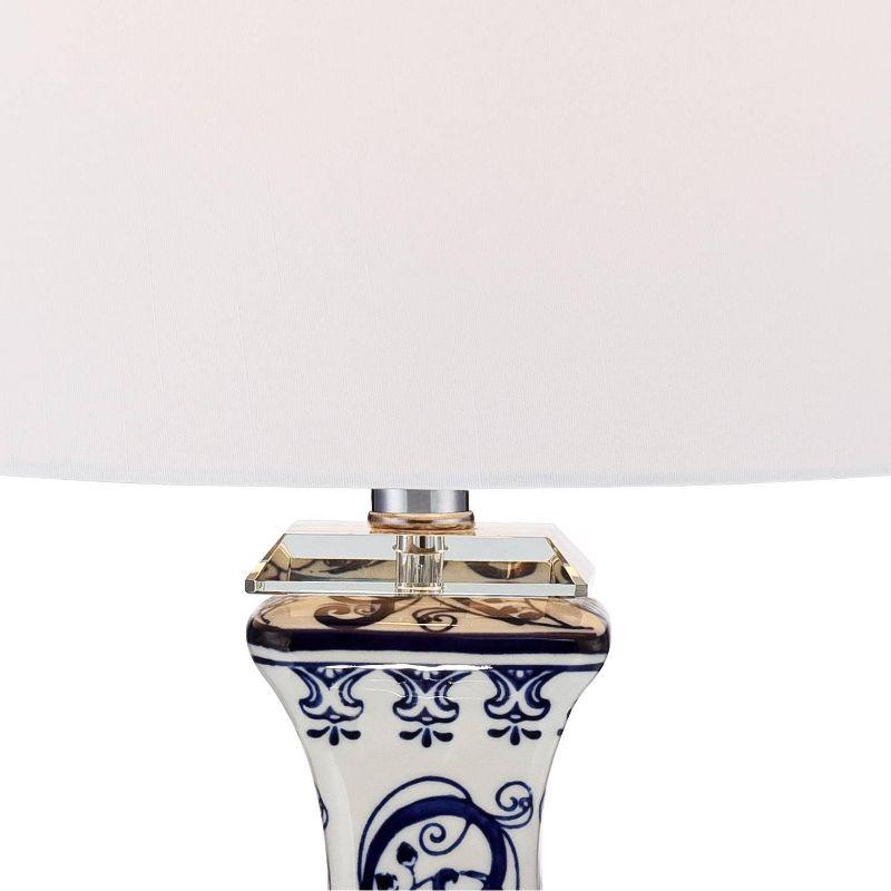 Barnes and Ivy Iris Asian Table Lamp 28" Tall Porcelain Blue Floral Jar Geneva White Drum Shade for Bedroom Living Room Bedside Nightstand Office Kids