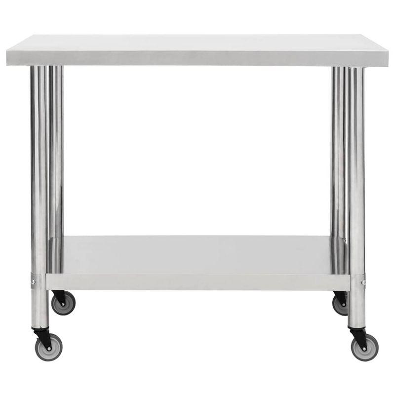 vidaXL Kitchen Work Table, with Wheels 39.4"x17.7"x33.5" Stainless Steel