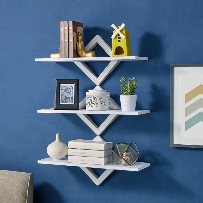 40" x 27.5" Three Tier Diamonds Shelving System White - Danya B.: Modern Laminated MDF, Includes Mounting Hardware