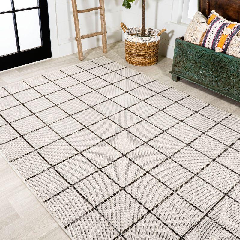 3' x 5' Grid Modern Squares Indoor/Outdoor Area Rug, Cream/Black - JONATHAN Y
