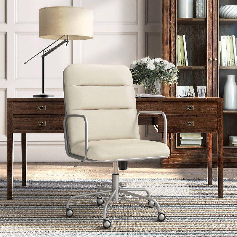 Ivory White Executive Leather Swivel Chair with Metal Frame