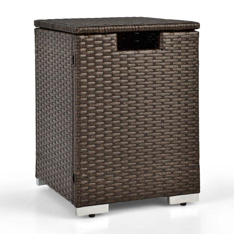 Brown Rattan Propane Tank Cover Side Table