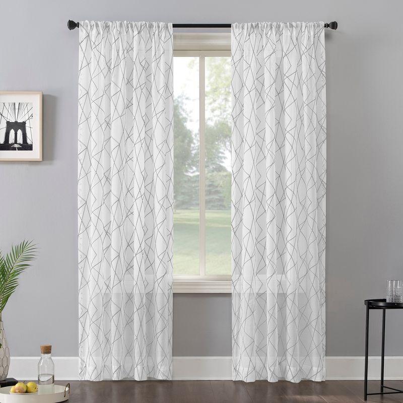 No. 918 Light Filtering Abstract Geometric Embroidery Rod Pocket Curtain Panel