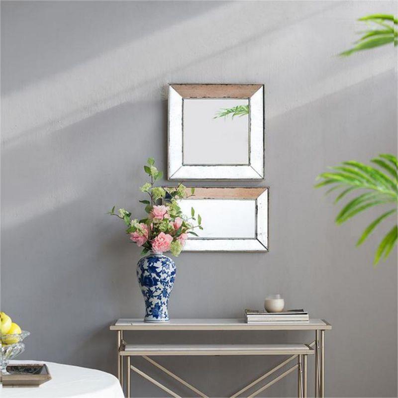 Antique Rectangular Frameless Wall Mirror with Distressed Finish