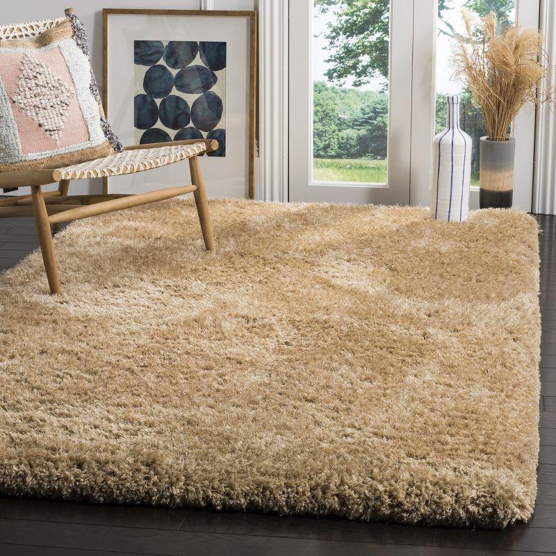 Beige Hand-Tufted Synthetic Shag Area Rug, 5 ft. x 8 ft.