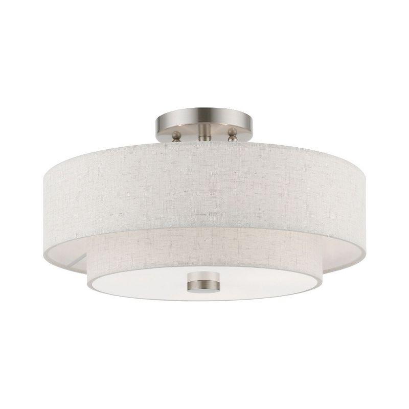 Transitional Nickel Drum Semi-Flush Mount with Glass Diffuser