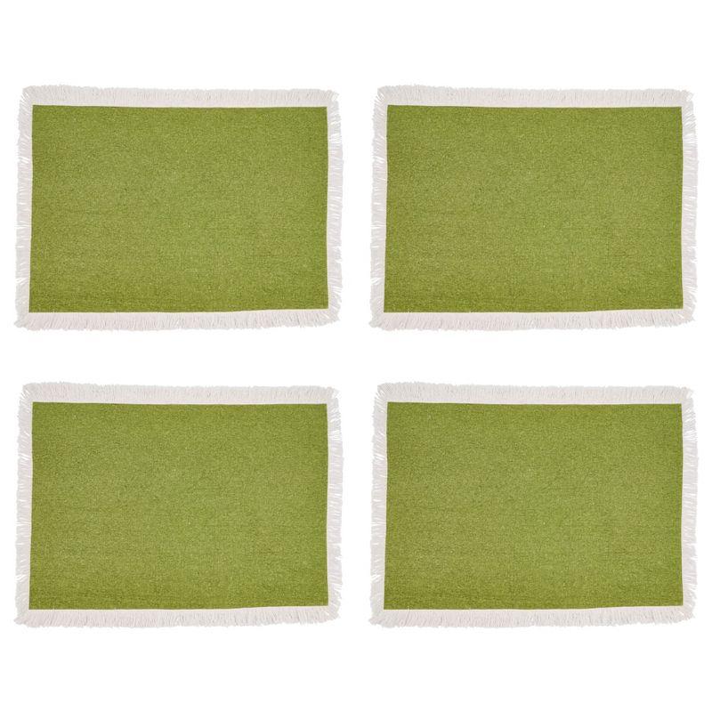 Kiwi Green Cotton Placemats with Fringe Border, Set of 4